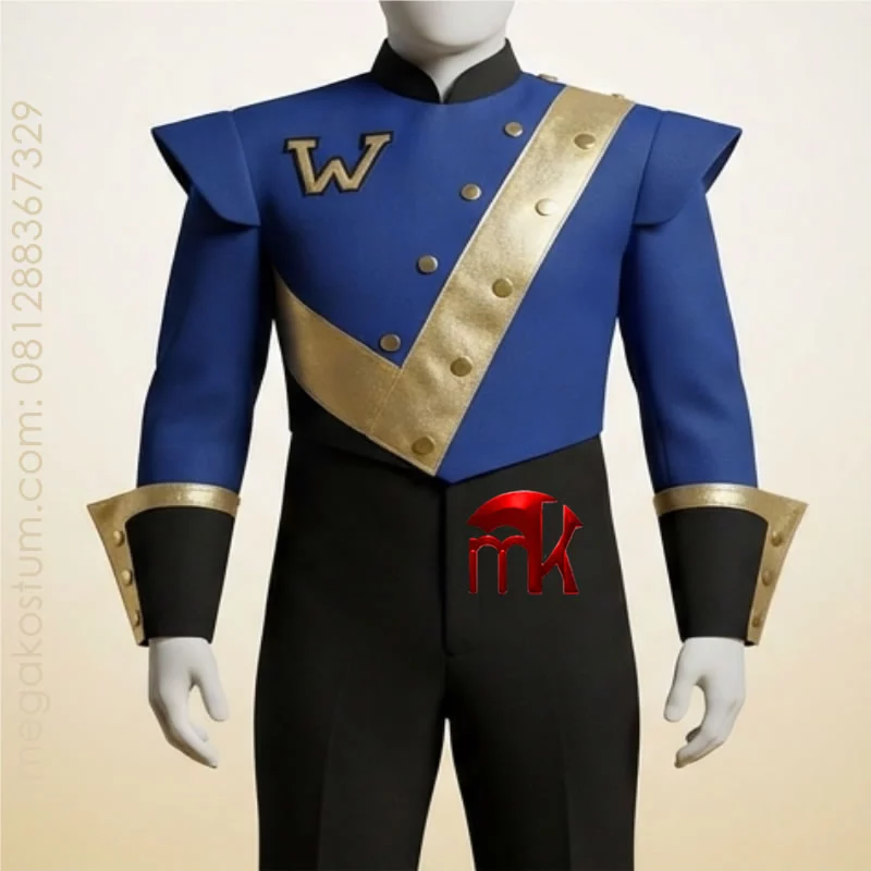 Baju drumband Biru Hitam slempang emas