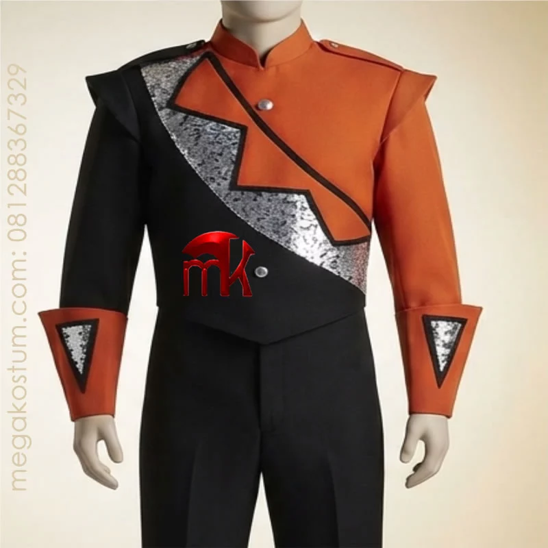 baju-marching-band-hitam-oranye-zigzag