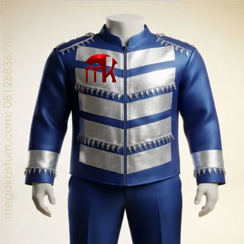 kostum-drumband-biru-metalik-aksen-silver