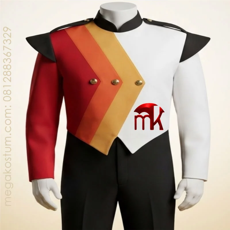 kostum-drumband-gradasi-merah-kuning-hitam-putih