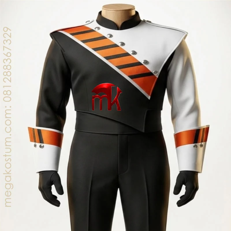 kostum-drumband-hitam-putih-oranye