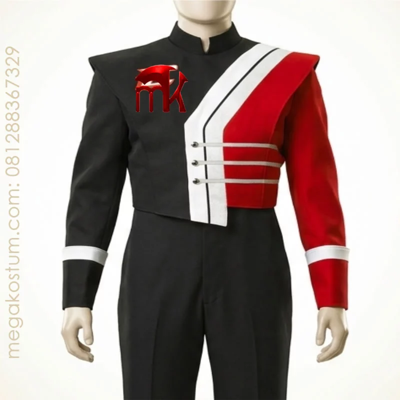 seragam-drumband-hitam-merah-aksen-putih