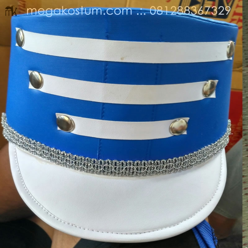 topi-drumband-biru-putih-aksen-garis
