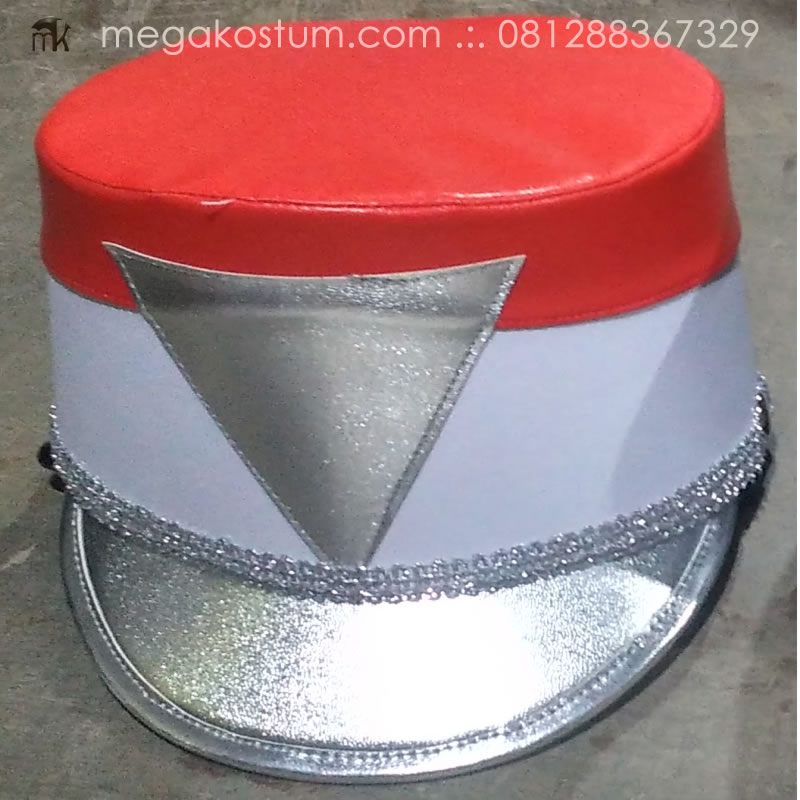 topi-marching-band-merah-silver-segitiga