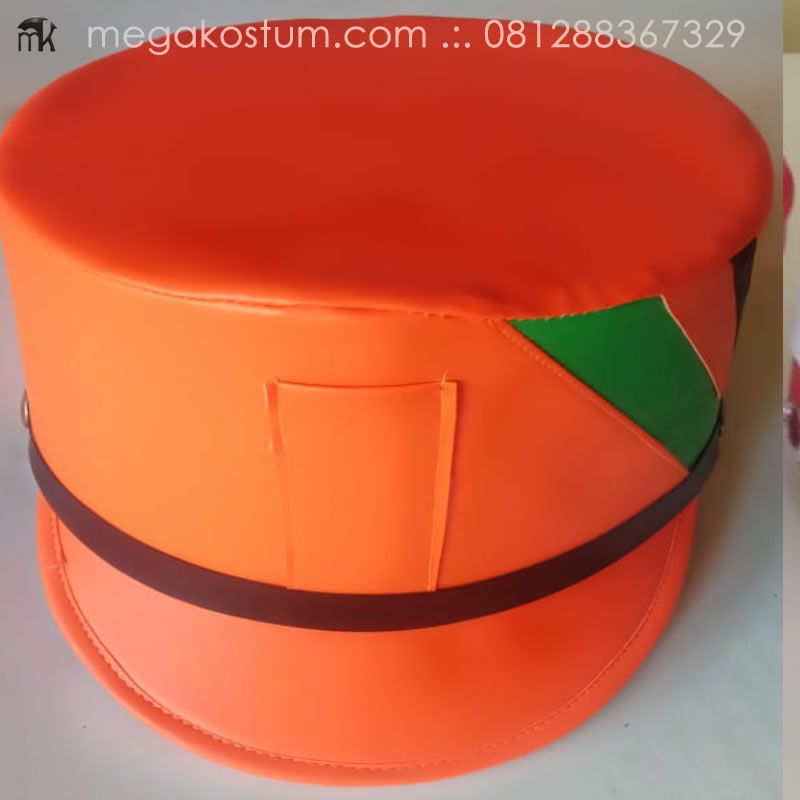 topi-marching-band-oranye-garis-hitam