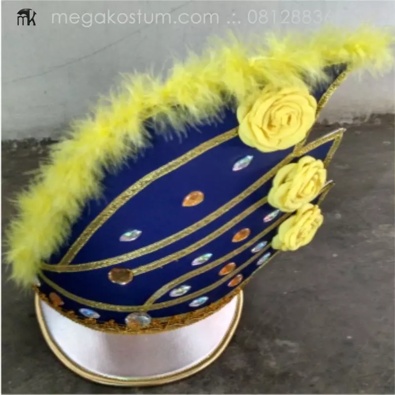 topi-mayoret-biru-tua-bulu-kuning-mawar