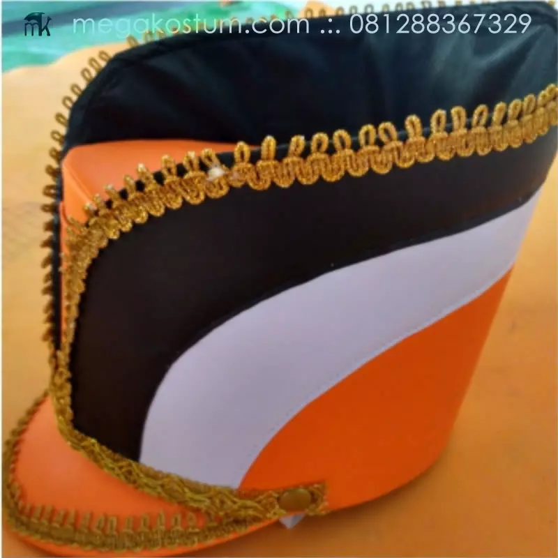 topi-mayoret-drumband-orange-hitam-putih-renda-emas