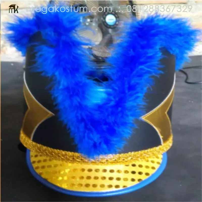 topi-mayoret-hitam-kuning-blink-bulu-biru-elektrik