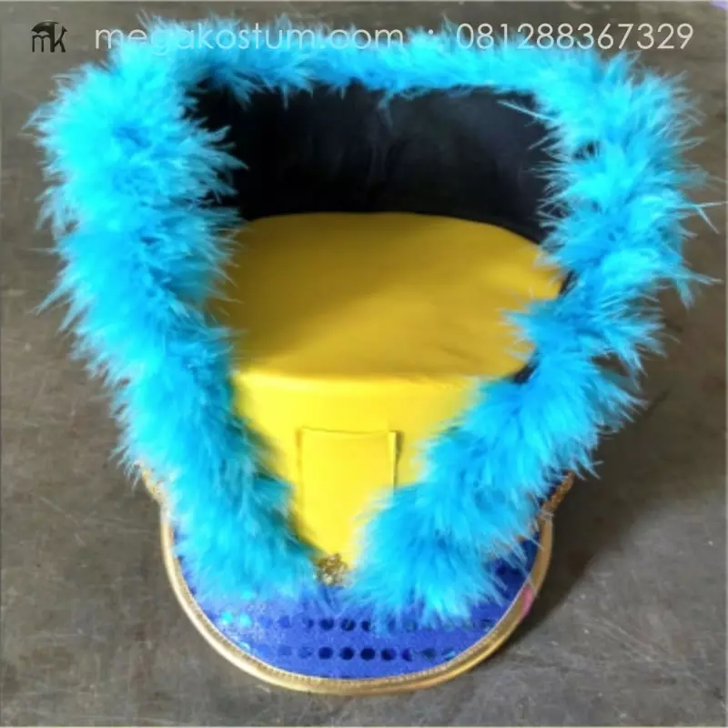 topi-mayoret-kuning-bulu-biru
