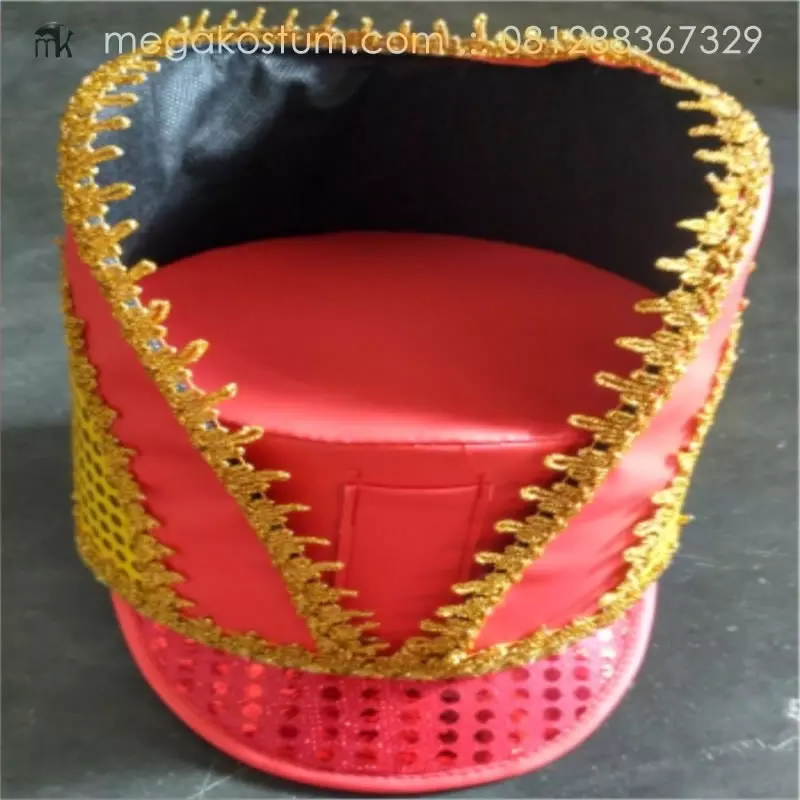 topi-mayoret-merah-renda-emas