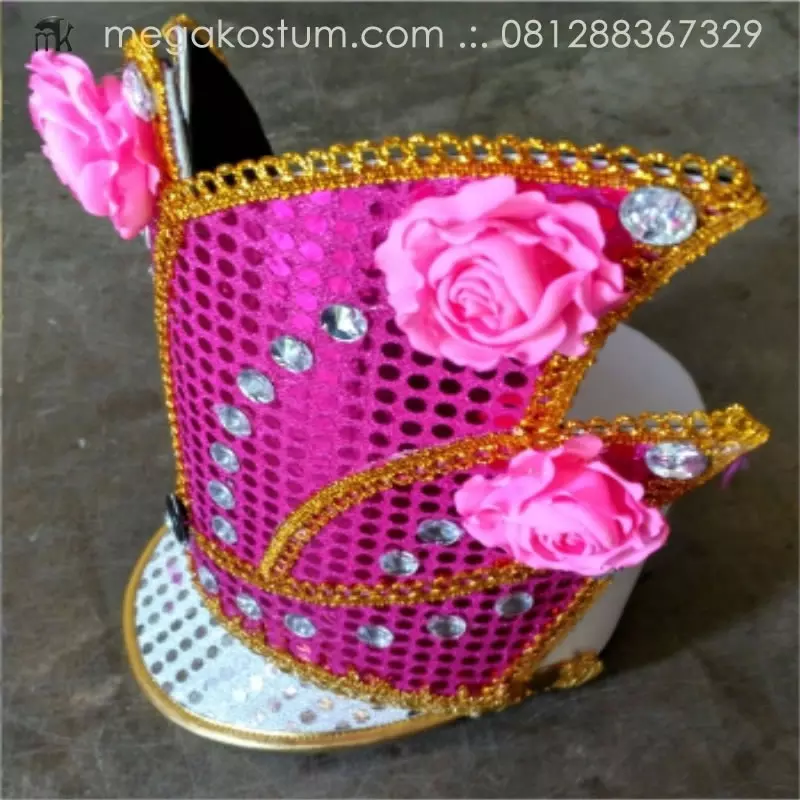 topi-mayoret-pink-manik-manik-bunga