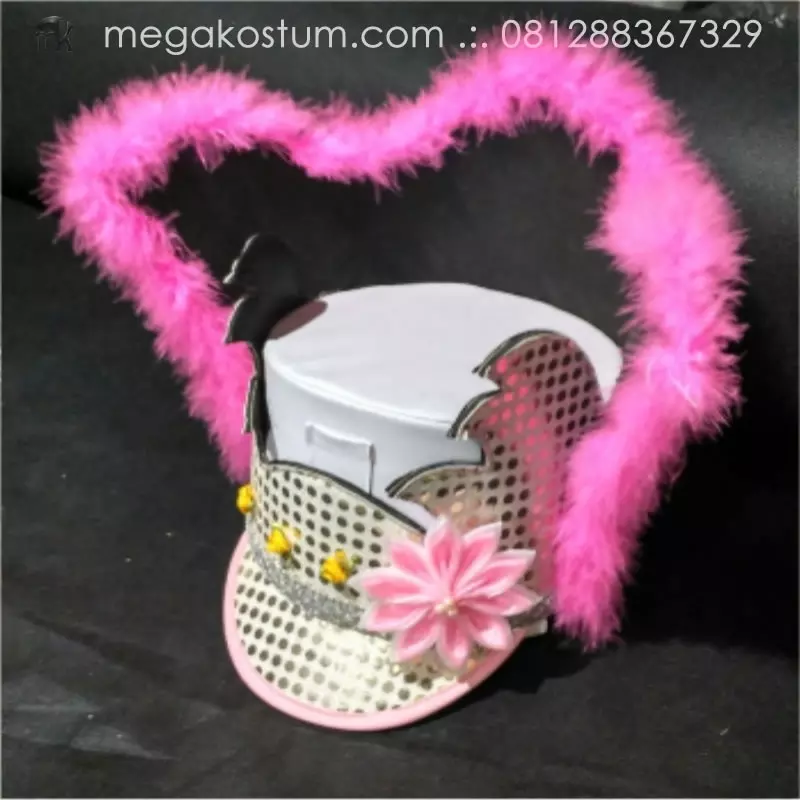 topi-mayoret-putih-bulu-love-pink
