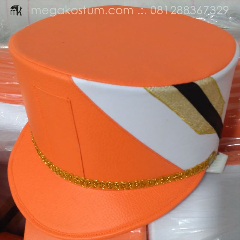 topi-pasukan-drumband-oranye-putih-gold