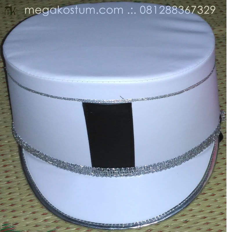 topi-pasukan-drumband-putih-polos-aksen-silver